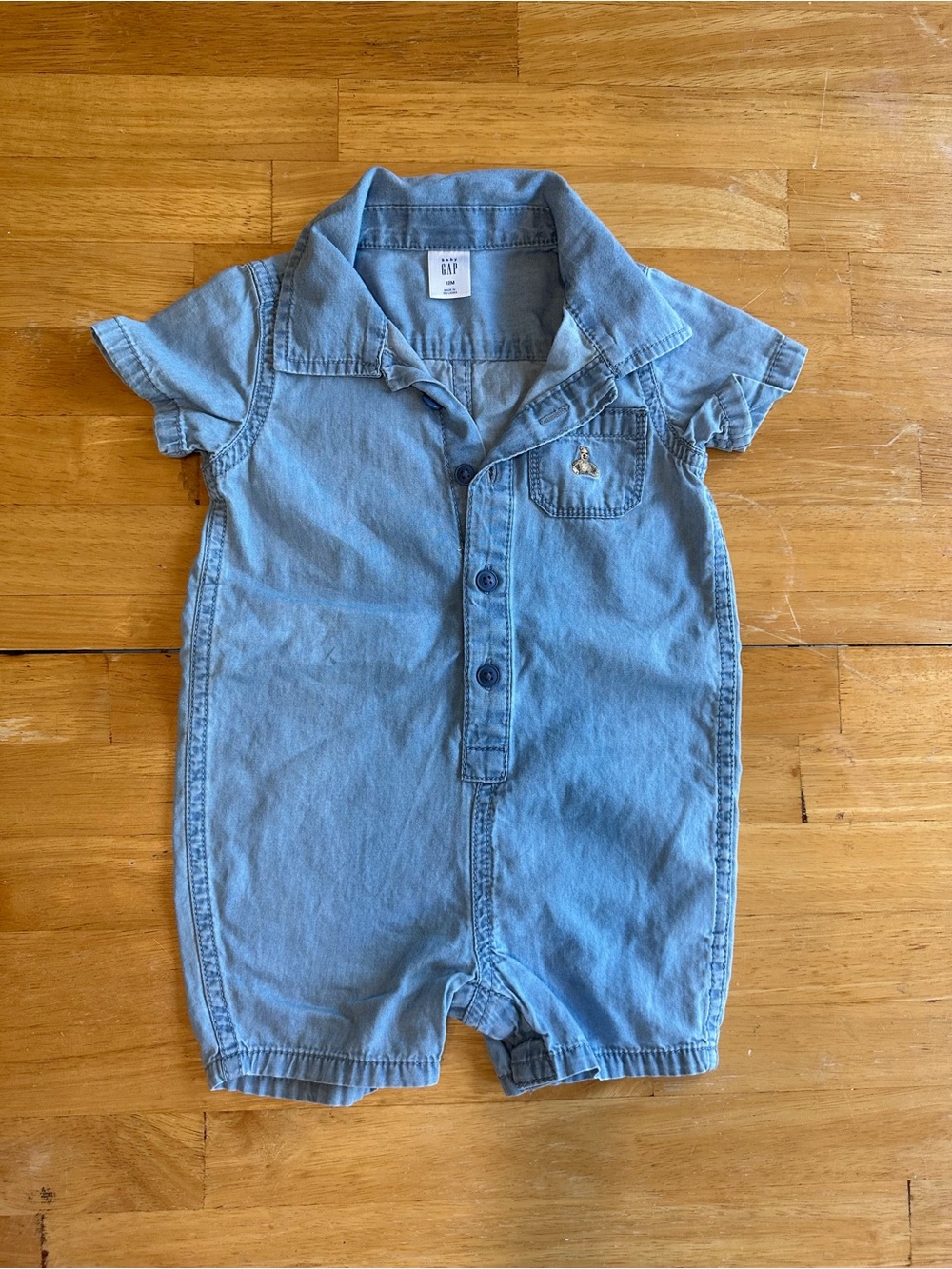 GAP Light Blue Denim Short Sleeve Romper
